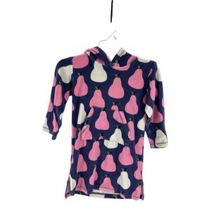 Mini Boden Girls Hooded Towel Dress Pear Print Blue Size 5-6Y Beach Swim Casual